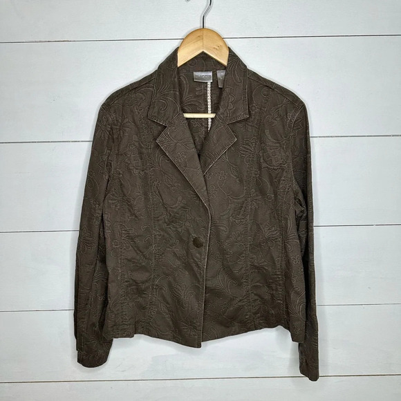 Chico's Brown Jacket with Floral Print Pattern Chico's Size 2 - Large 12 - Picture 1 of 8